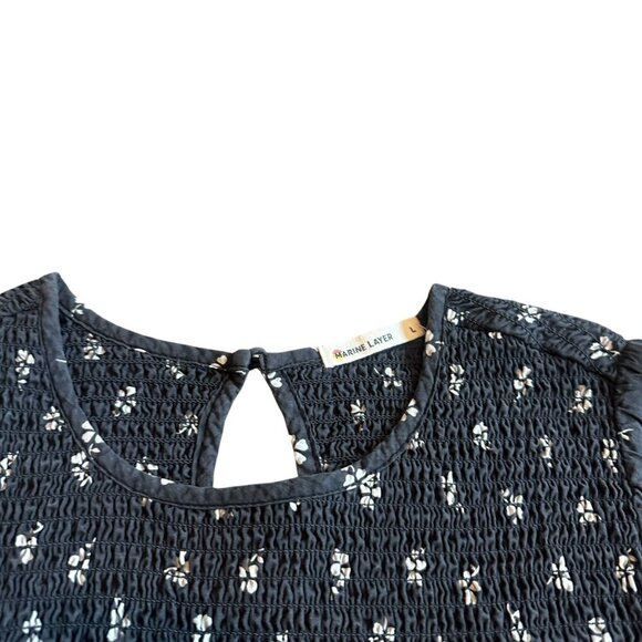 Marine Layer Grey Floral Print Long Sleeve Shirt Fit & Flare Smocked Size Large - Picture 6 of 12